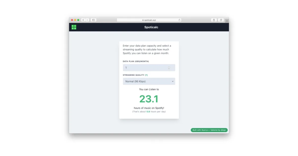 Spoticalc - Spotify bandwidth calculator - Ignacio