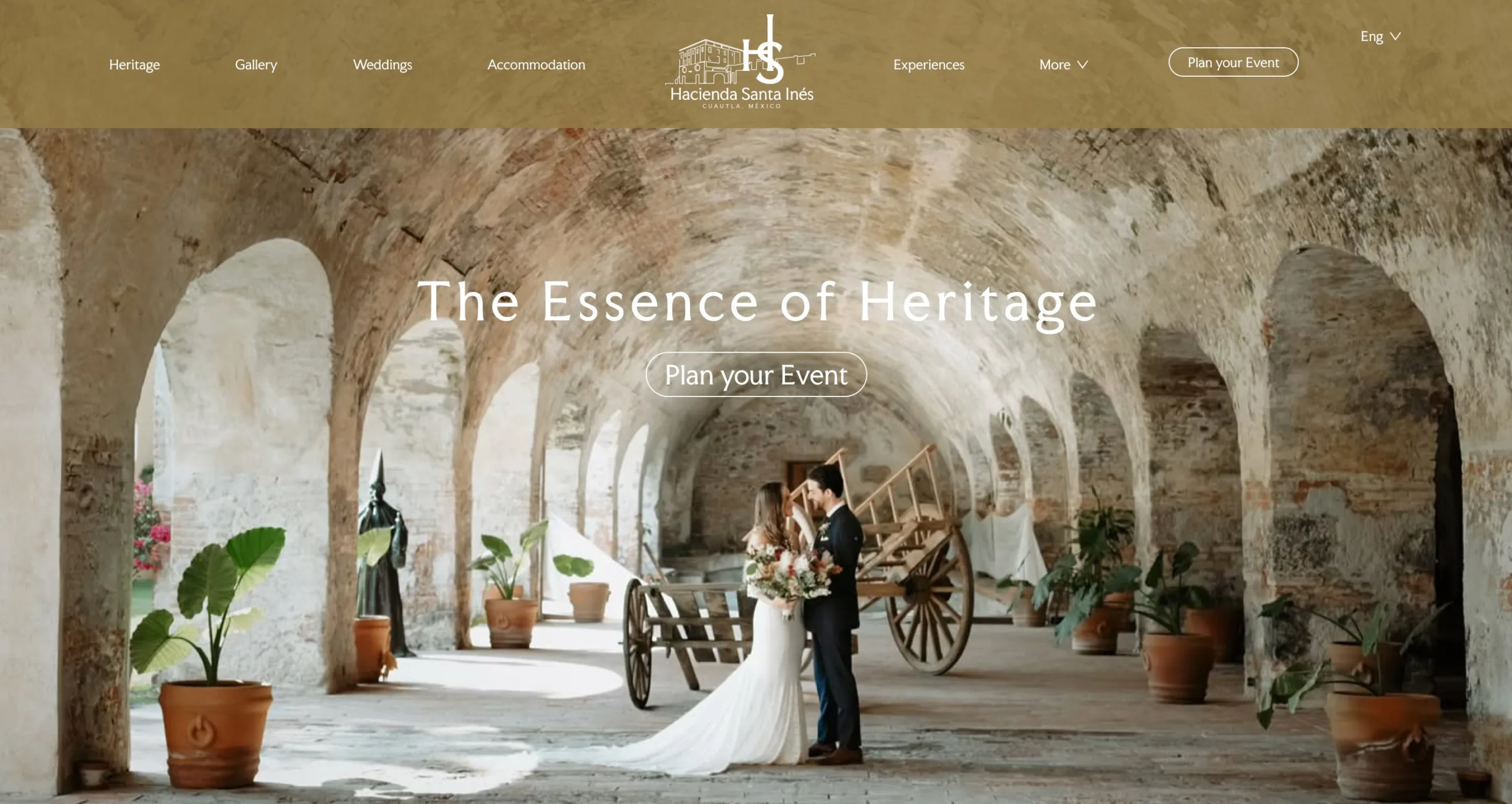 Homepage of website Hacienda Santa Inés.